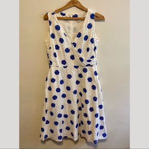 Boden eyelet blue and white midi dress size 12